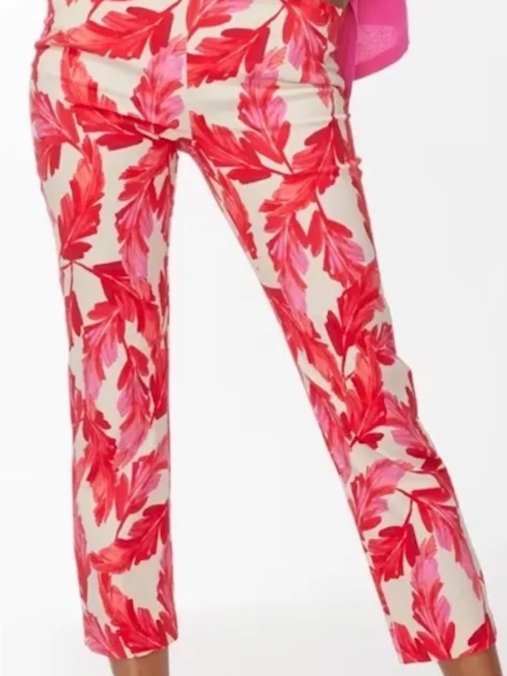 Chico's Cream Crop Pants with Pink & Red Leaf Motif
